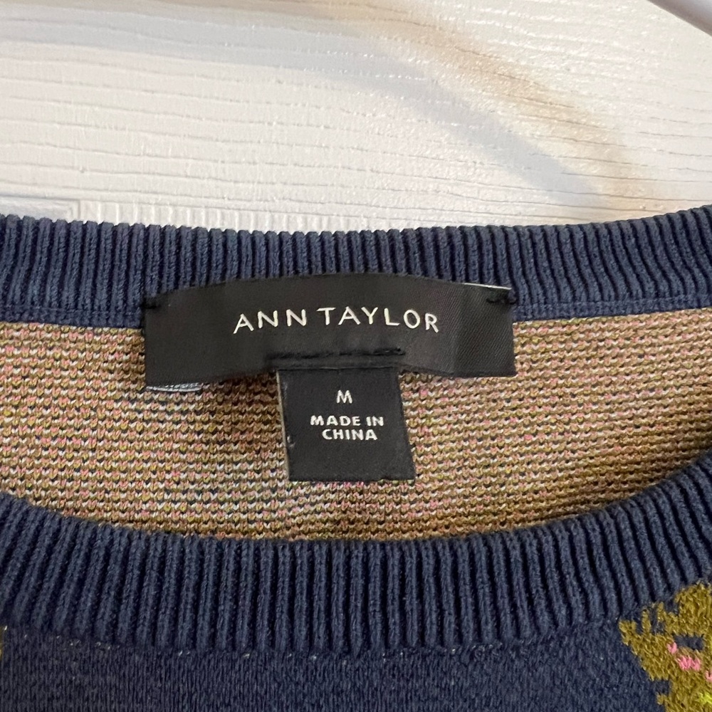 Ann Taylor Navy Crewneck Sweater with Pink Floral Pattern - Picture 8 of 8